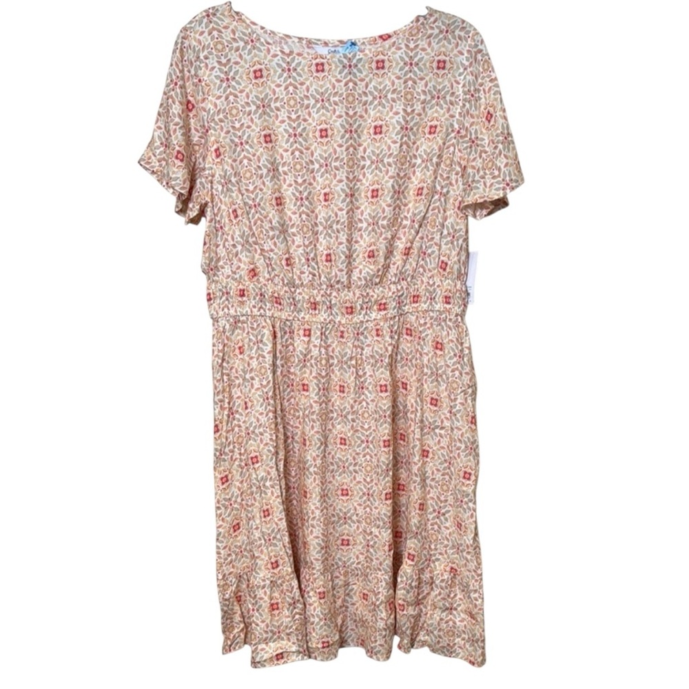 NWT Croft & Barrow Large Pink and Cream Flutter Sleeve Midi Sundress